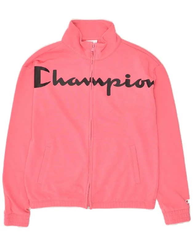 men's outdoor fleece jackets -CHAMPION Girls Graphic Tracksuit Top Jacket 11-12 Years Large  Pink