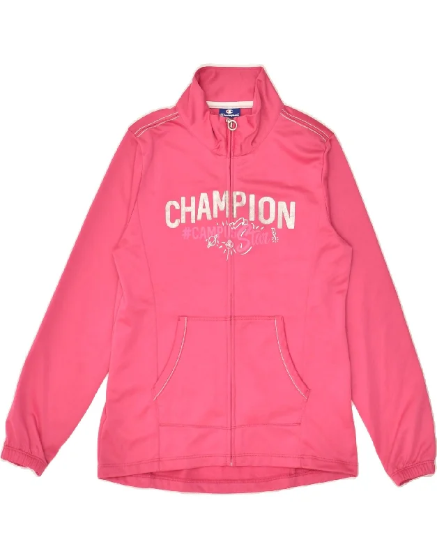 men's athletic jackets for outdoor -CHAMPION Girls Graphic Tracksuit Top Jacket 11-12 Years Large Pink