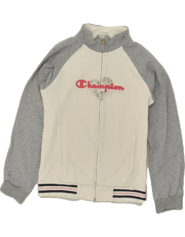 men's winter jackets -CHAMPION Girls Graphic Tracksuit Top Jacket 11-12 Years Large White