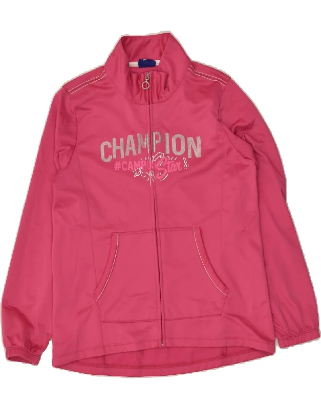 men's casual outerwear jackets -CHAMPION Girls Graphic Tracksuit Top Jacket 13-14 Years XL Pink Polyester