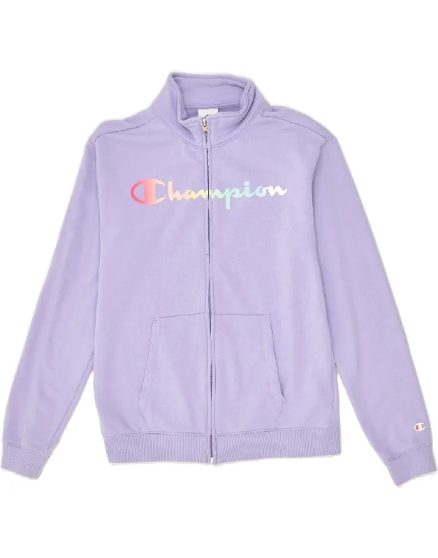 men's stylish outdoor jackets -CHAMPION Girls Graphic Tracksuit Top Jacket 13-14 Years XL Purple Cotton