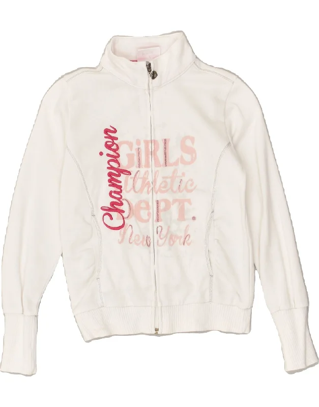 men's casual blazers -CHAMPION Girls Graphic Tracksuit Top Jacket 5-6 Years XS White Cotton