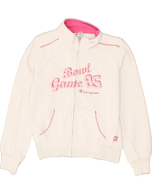 men's winter jackets -CHAMPION Girls Graphic Tracksuit Top Jacket 7-8 Years Small White Cotton