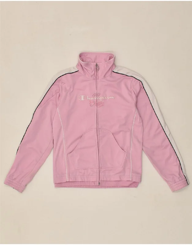 men's leather jackets -CHAMPION Girls Graphic Tracksuit Top Jacket 9-10 Years Pink Polyester