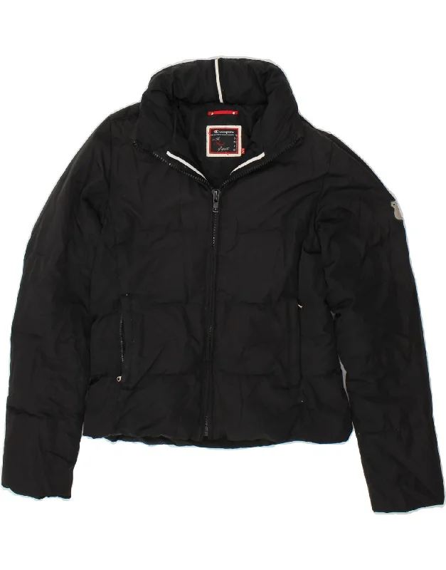 men's formal jackets -CHAMPION Girls Hooded Padded Jacket 14-15 Years Small Black Polyester