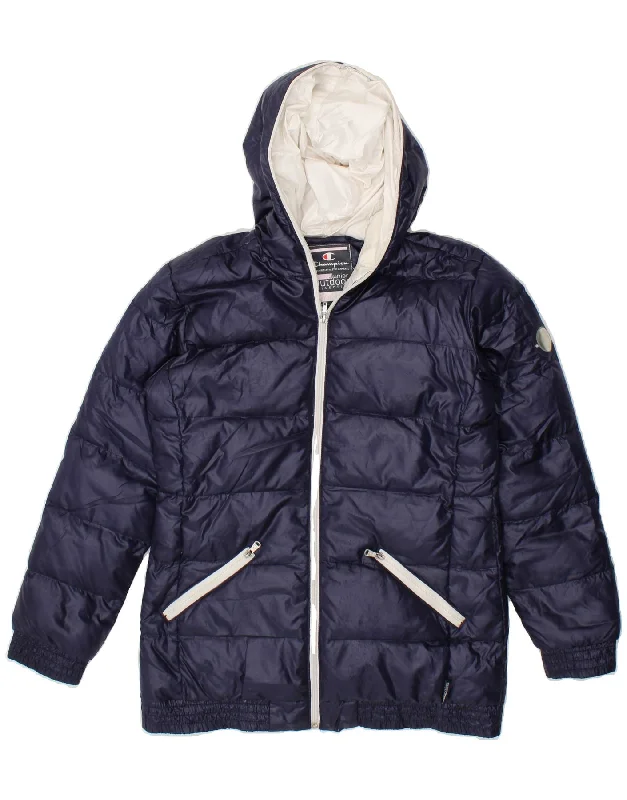 men's slim-fit jackets -CHAMPION Girls Outdoor Hooded Padded Jacket 13-14 Years XL  Navy Blue