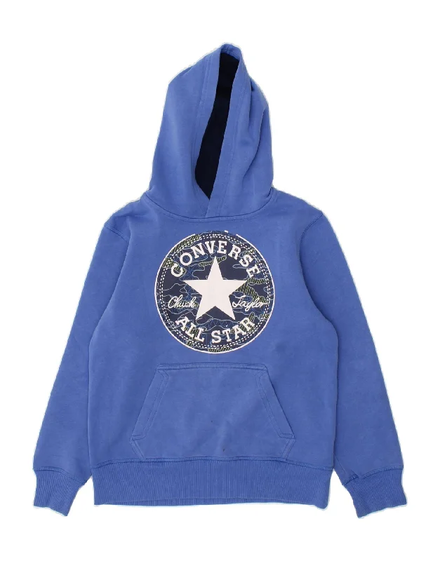 men's zip-up hoodies for winter -CONVERSE Boys Graphic Hoodie Jumper 10-11 Years Medium  Blue Cotton