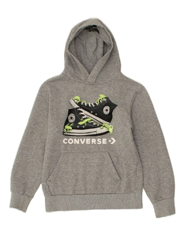 men's zip-up sweatshirts for gym -CONVERSE Boys Graphic Hoodie Jumper 10-11 Years Medium  Grey Flecked