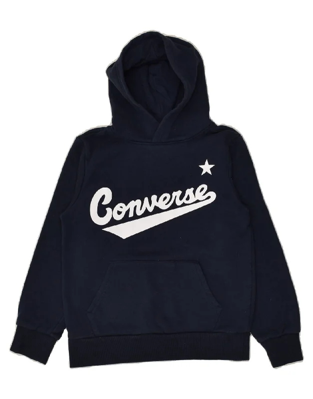 men's pullover hoodie with pockets -CONVERSE Boys Graphic Hoodie Jumper 10-11 Years Medium  Navy Blue Cotton