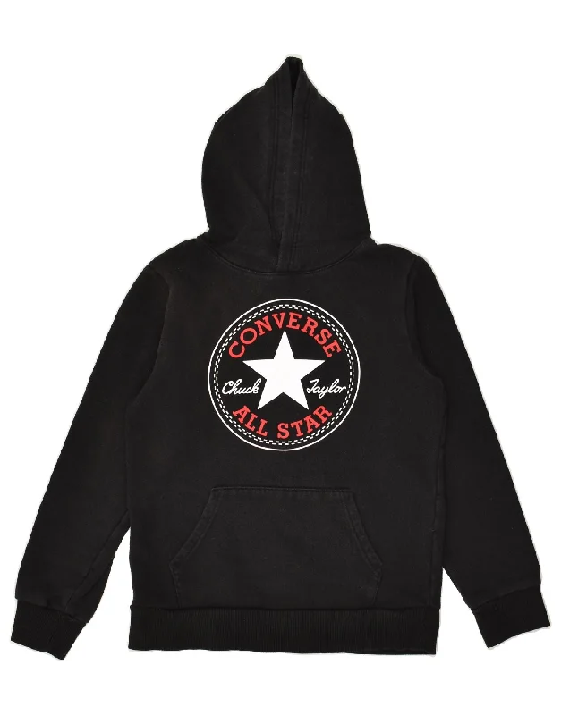 men's cozy fleece sweatshirts -CONVERSE Boys Graphic Hoodie Jumper 12-13 Years Large Black Cotton