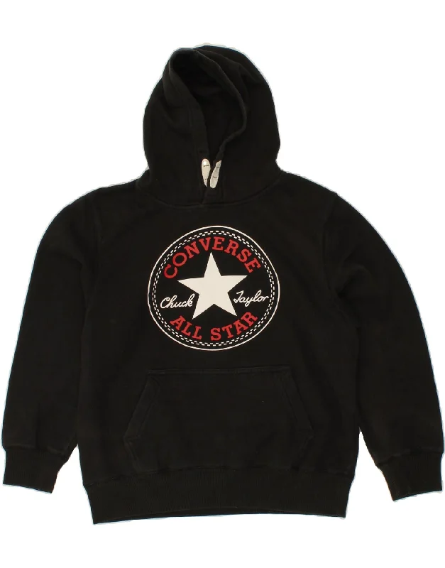 men's oversized sweatshirt hoodies -CONVERSE Boys Graphic Hoodie Jumper 12-13 Years Large Black Cotton