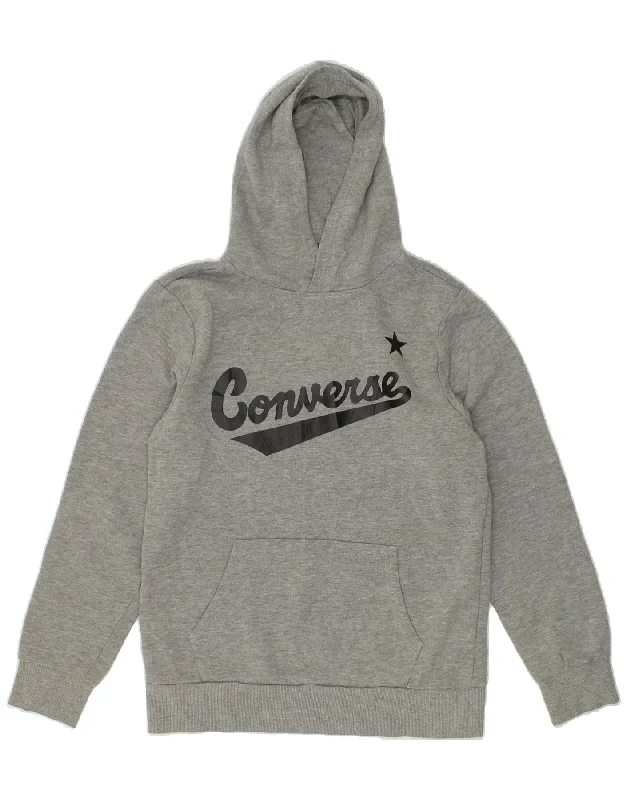 men's athletic hoodie jackets -CONVERSE Boys Graphic Hoodie Jumper 13-14 Years XL Grey Cotton