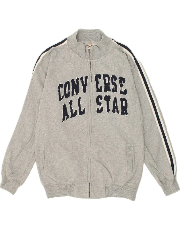 men's rainproof jackets for hiking -CONVERSE Boys Graphic Tracksuit Top Jacket 13-14 Years Grey Cotton