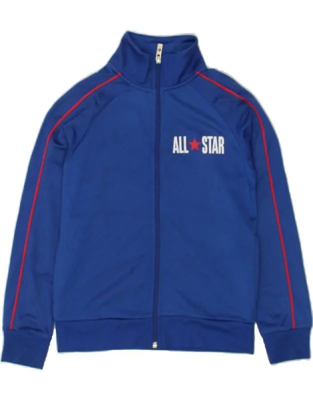 men's trench coats -CONVERSE Boys Graphic Tracksuit Top Jacket 8-9 Years Small Blue Polyester