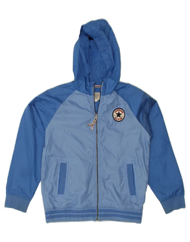 men's vintage jackets -CONVERSE Boys Hooded Rain Jacket 12-13 Years Large Blue Polyester