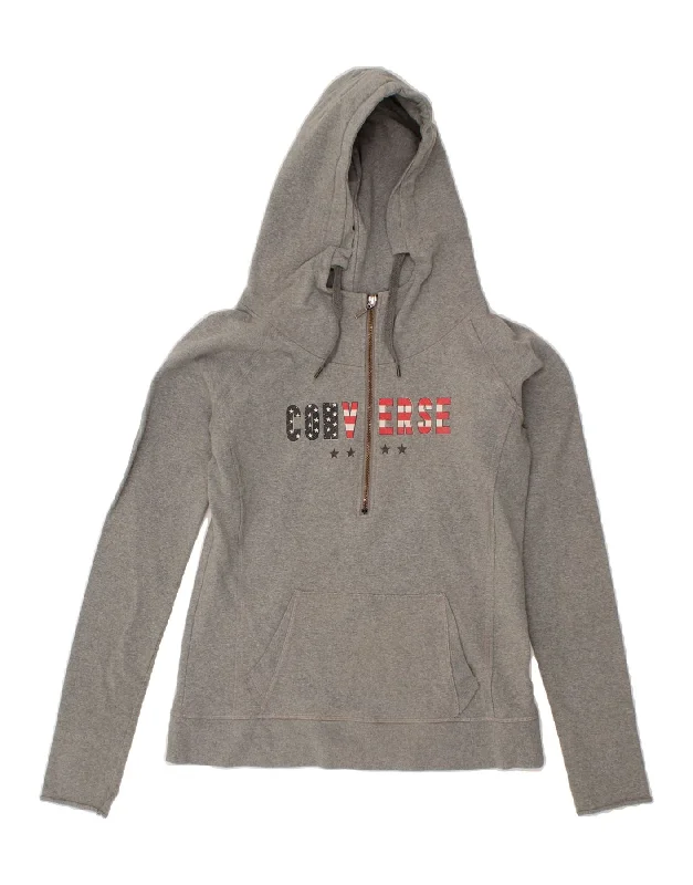 men's graphic hoodies -CONVERSE Girls Graphic Hoodie Jumper 13-14 Years 2XL Grey Cotton