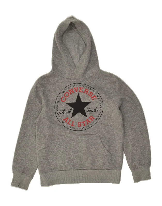 men's graphic print hoodies -CONVERSE Girls Graphic Hoodie Jumper 8-9 Years Small Grey Cotton