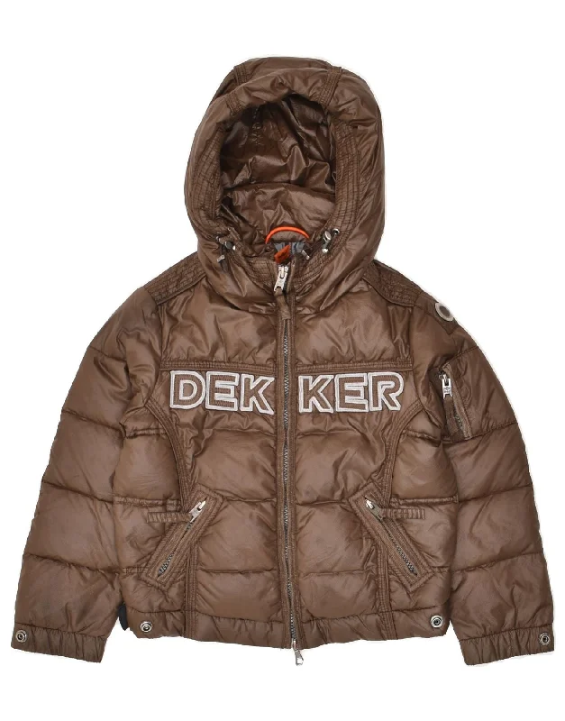 men's winter coats with fur -DEKKER Boys Graphic Hooded Padded Jacket 6-7 Years XS Brown Polyamide