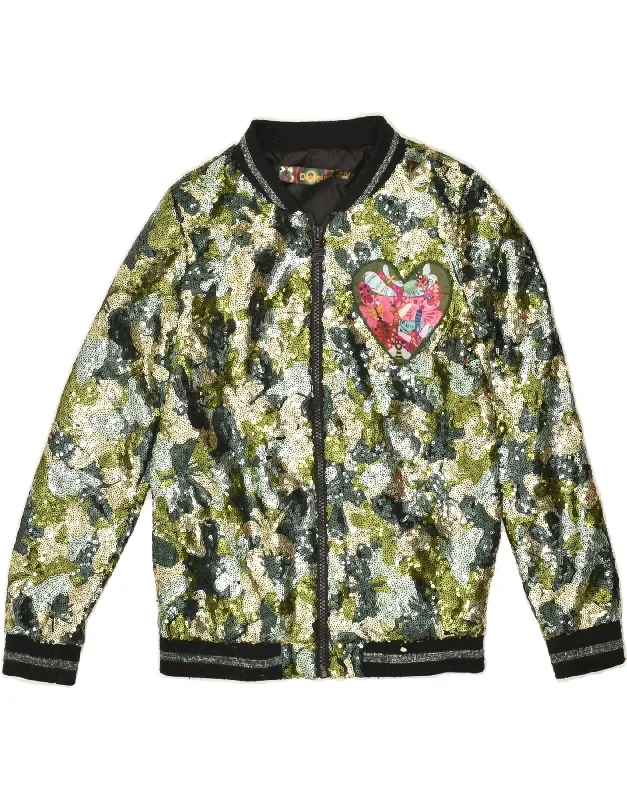 men's packable jackets -DESIGUAL Girls Abstract Pattern Bomber Jacket 9-10 Years Green Floral