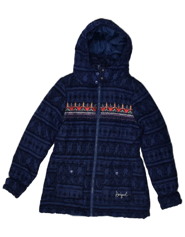 men's formal winter jackets -DESIGUAL Girls Hooded Windbreaker Jacket 13-14 Years Navy Blue Striped