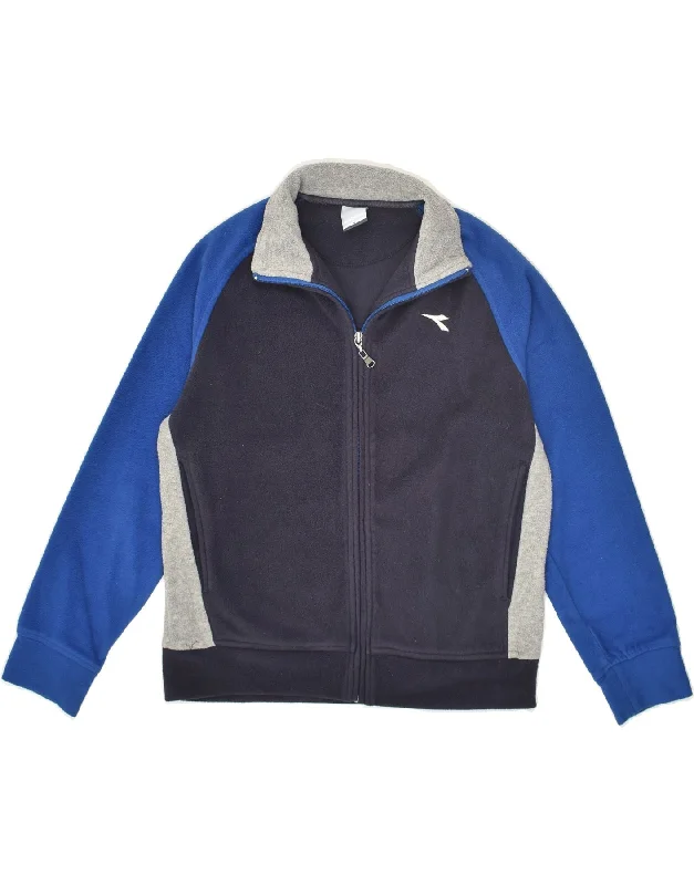 men's lightweight jackets for travel -DIADORA Boys Fleece Jacket 13-14 Years XL Navy Blue Colourblock Polyester