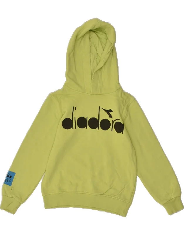 men's lightweight cotton hoodie -DIADORA Boys Graphic Hoodie Jumper 5-6 Years Green Cotton