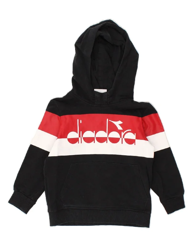 men's graphic hoodies -DIADORA Boys Graphic Hoodie Jumper 5-6 Years XS Black Colourblock Cotton