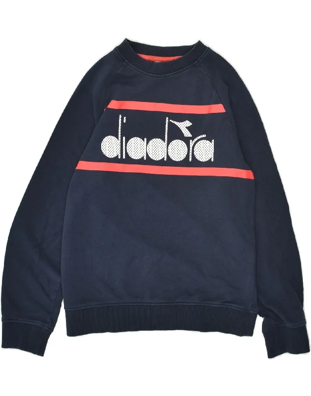 men's hoodie for snowboarding -DIADORA Boys Graphic Sweatshirt Jumper 15-16 Years Navy Blue Cotton