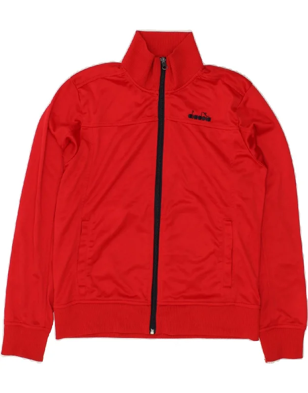 men's zip-up jackets -DIADORA Boys Graphic Tracksuit Top Jacket 13-14 Years 2XL  Red Polyester