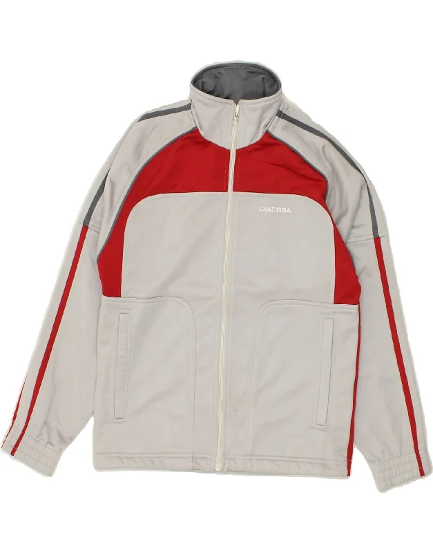 men's quilted jackets -DIADORA Boys Tracksuit Top Jacket 10-11 Years Grey Colourblock Polyester