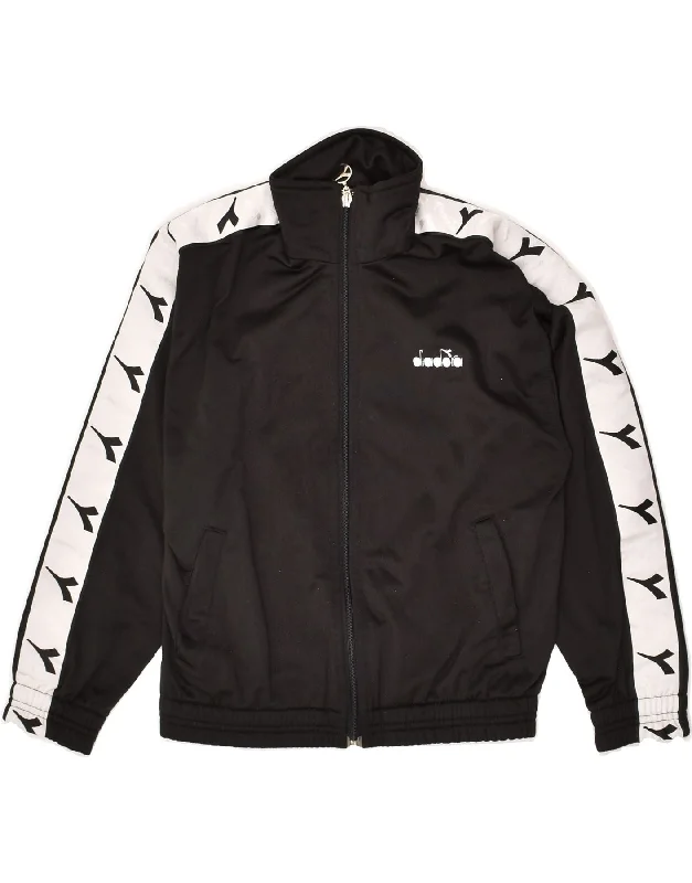 men's softshell winter jackets -DIADORA Boys Tracksuit Top Jacket  9-10 Years Black Polyester