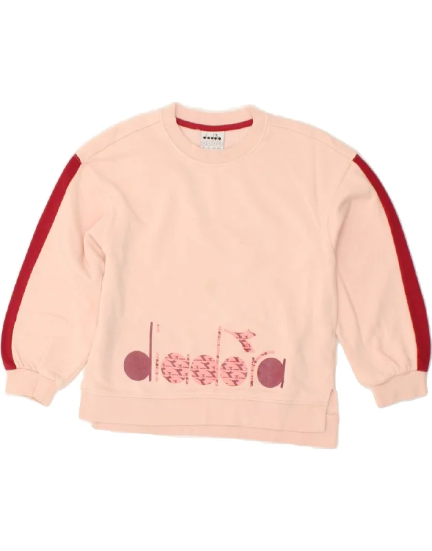 men's cotton blend hoodies -DIADORA Girls Graphic Sweatshirt Jumper 11-12 Years Medium  Pink Cotton