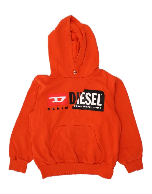 men's athletic fit sweatshirts -DIESEL Boys Graphic Hoodie Jumper 11-12 Years Orange Cotton