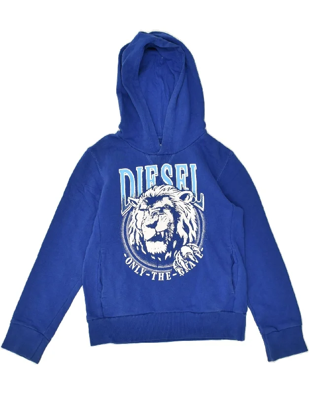 men's workout sweatshirts -DIESEL Boys Graphic Hoodie Jumper 9-10 Years Blue Cotton