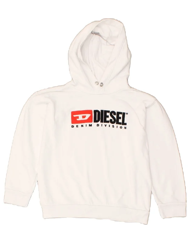 men's graphic hoodies for streetwear -DIESEL Boys Graphic Hoodie Jumper 9-10 Years White Cotton