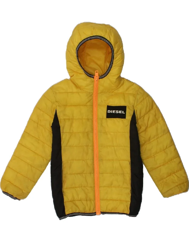 men's long sleeve jackets -DIESEL Boys Hooded Padded Jacket 3-4 Years Yellow Polyester