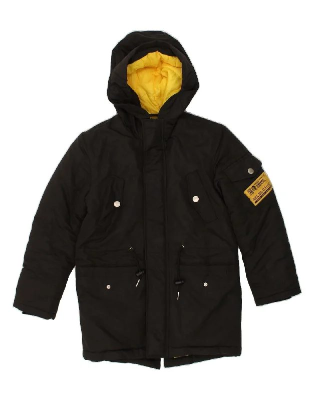 men's workwear jackets -DIESEL Boys Hooded Parka Jacket 9-10 Years Black Polyester