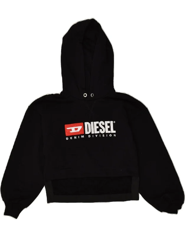 men's hoodies with logos -DIESEL Girls Graphic Hoodie Jumper 12-13 Years Black Cotton