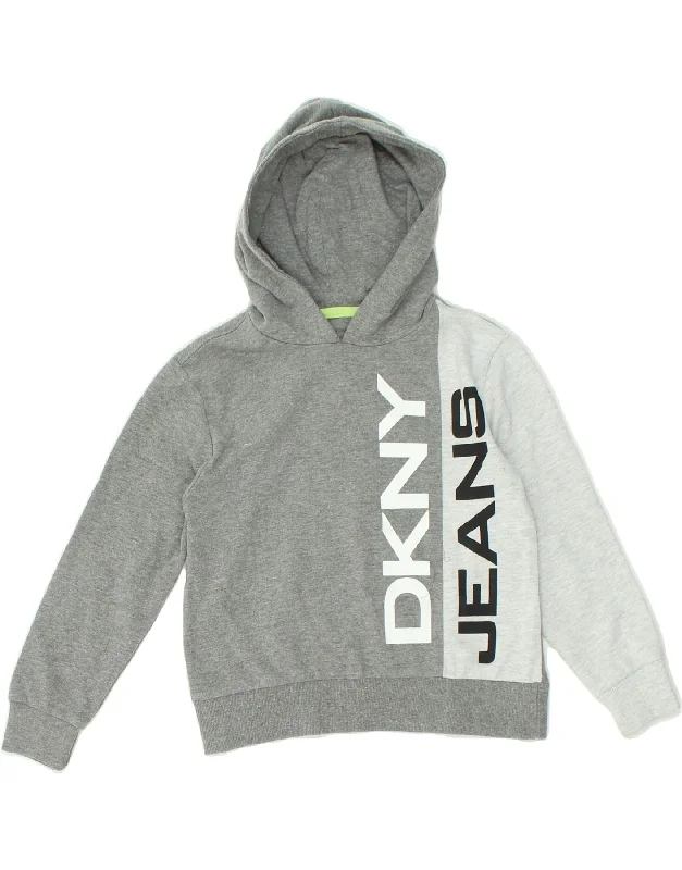 men's graphic hoodies -DKNY Boys Graphic Hoodie Jumper 4-5 Years Grey Colourblock Cotton