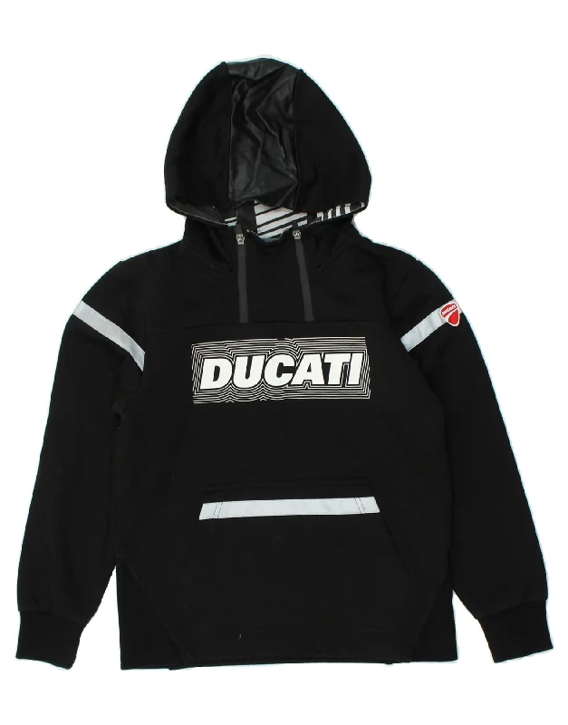 men's hoodie with zipper closure -DUCATI Boys Graphic Hoodie Jumper 11-12 Years Large Black Cotton