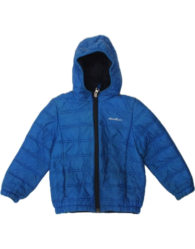 men's down jackets -EDDIE BAUER Boys Hooded Padded Jacket 3-4 Years Blue Nylon