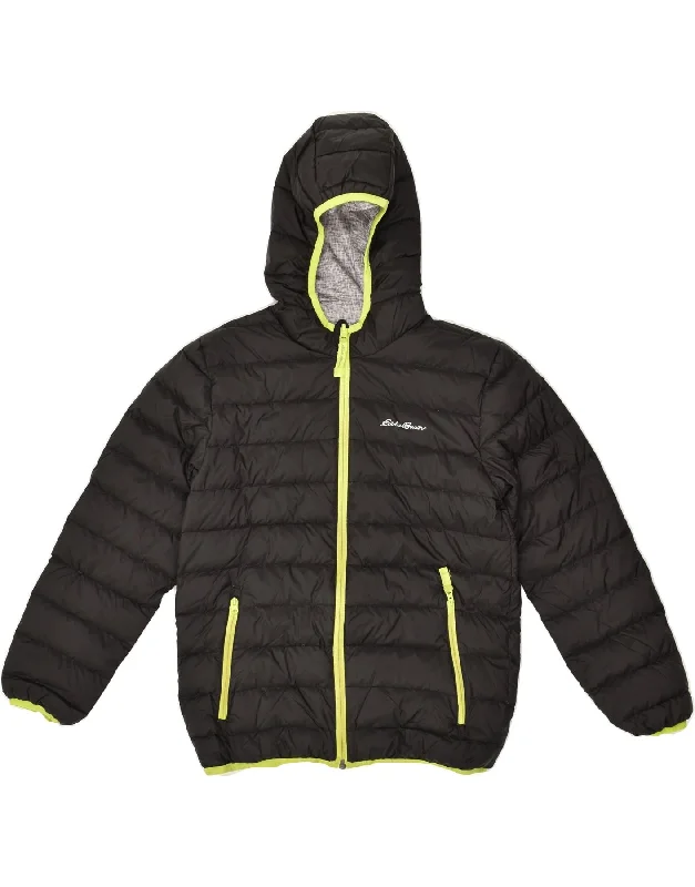 men's windproof jackets -EDDIE BAUER Boys Hooded Padded Reversible Jacket 10-11 Years Medium  Black