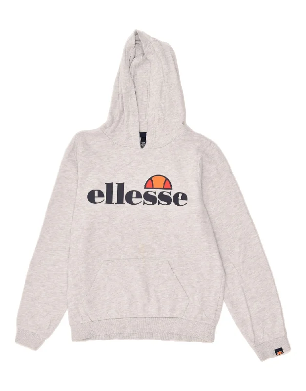 men's hoodie with designs -ELLESSE Boys Graphic Hoodie Jumper 13-14 Years Grey Cotton