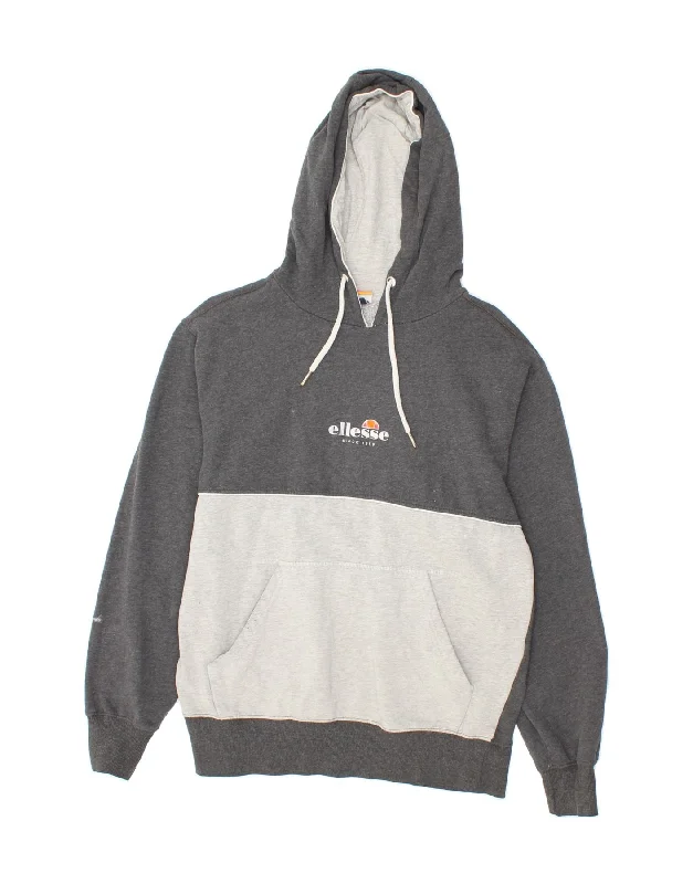 men's zip hoodie with drawstrings -ELLESSE Boys Graphic Hoodie Jumper 15-16 Years Large  Grey Colourblock