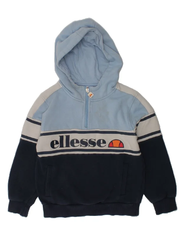 men's hoodie with bold prints -ELLESSE Boys Graphic Zip Neck Hoodie Jumper 8-9 Years Blue Colourblock