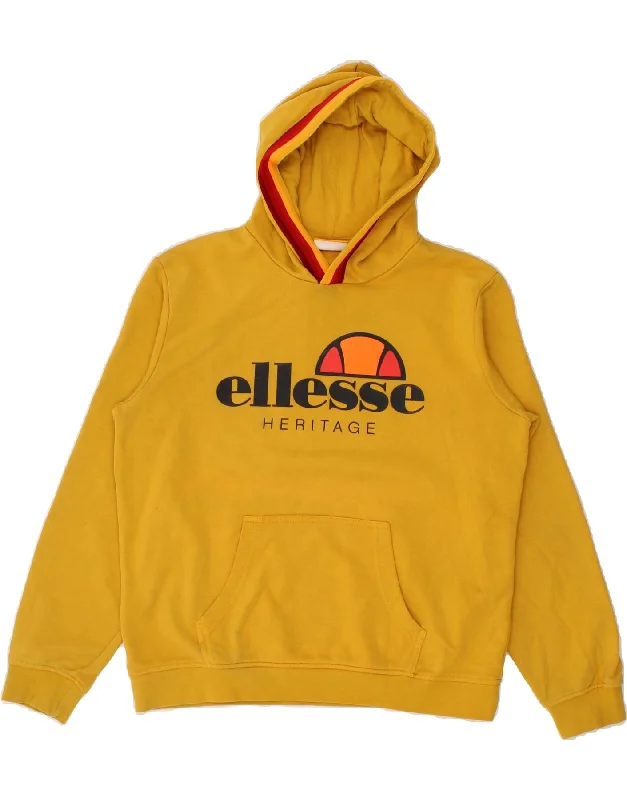 men's hoodie for snowboarding -ELLESSE Boys Heritage Graphic Hoodie Jumper 11-12 Years Yellow Cotton