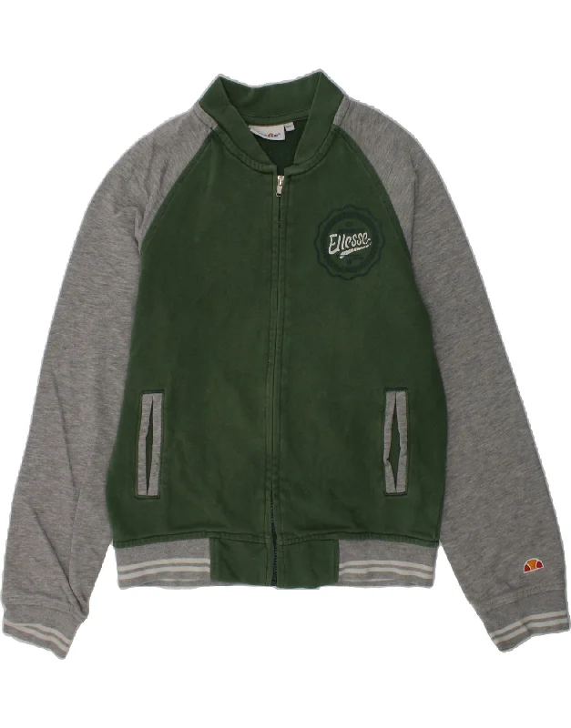 men's insulated jackets -ELLESSE Boys Varsity Jacket 7-8 Years Green Colourblock Cotton