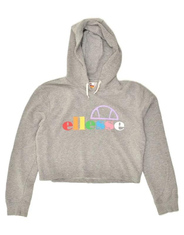 men's hoodie for snowboarding -ELLESSE Girls Graphic Hoodie Jumper 13-14 Years Grey Cotton