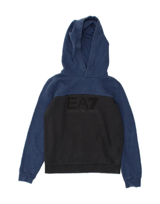 men's graphic print hoodies -EMPORIO ARMANI Boys Graphic Hoodie Jumper 11-12 Years Navy Blue