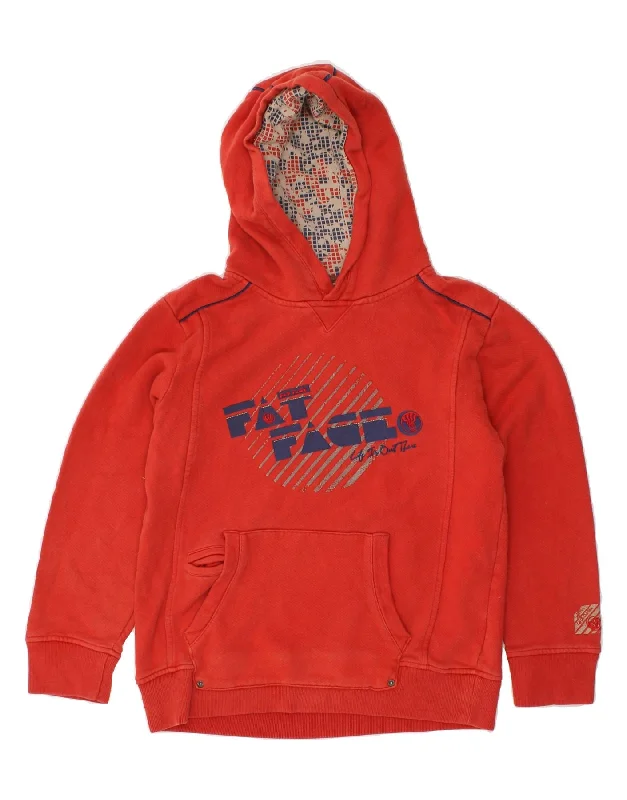 men's casual sweatshirts -FAT FACE Boys Graphic Hoodie Jumper 12-13 Years Red Cotton